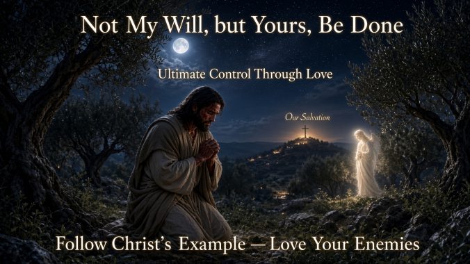 Not my will, but yours be done. Ultimate Control through love our salvation Follow Christ example - Love your enemy's