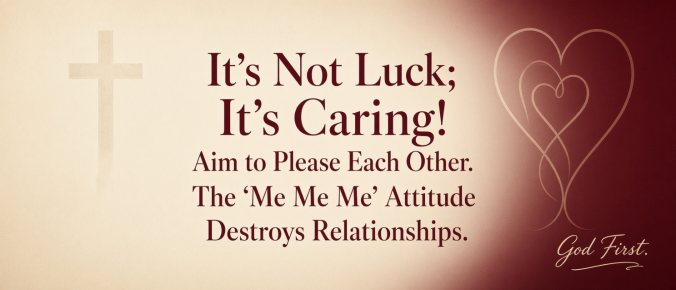 It's Not Luck; It's Caring! Aim to Please Each Other. The 'Me Me Me' Attitude destroys relationships