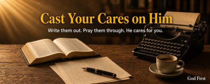 Cast your cares on Him Write them out. Pray them through. He cares for you. God First