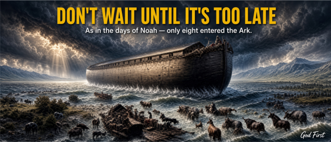 Don't wait until it's too late As in the days of Noah - Only eight entered the Ark God First